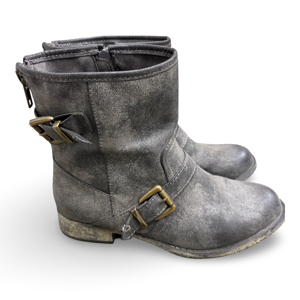 MIA Misty Mid Calf Buckle Boots BEIGE BROWN GRAY SIZE 8